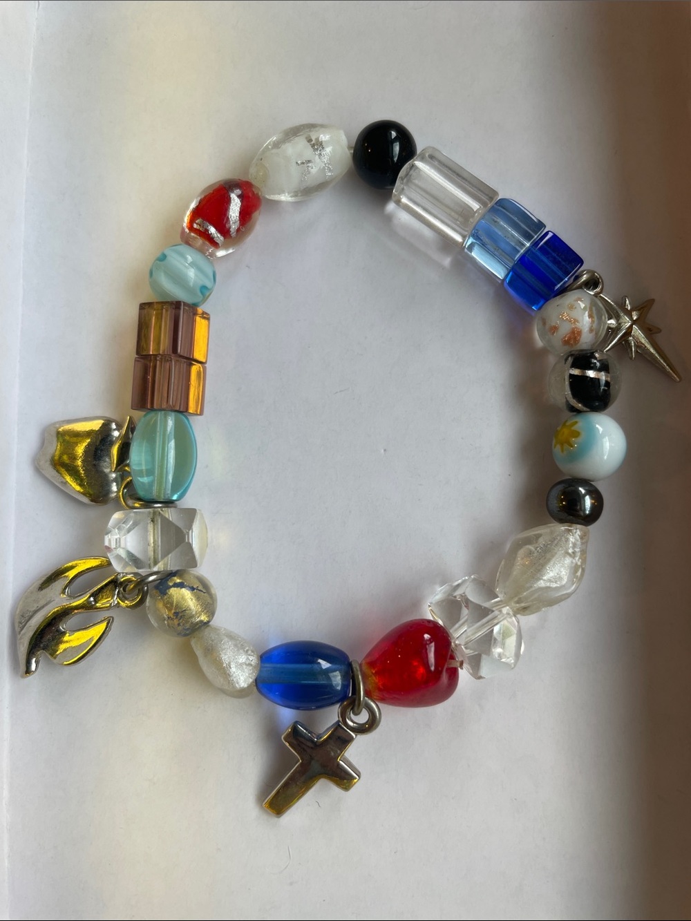 Multi-Color Glass Bead Charm Bracelet